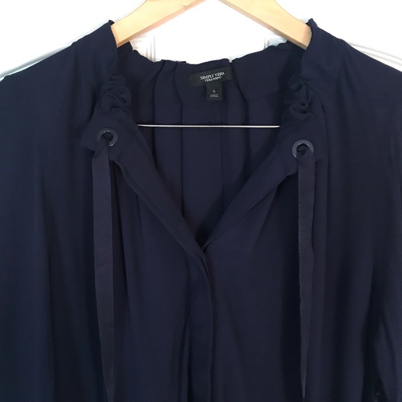 NWT Simply Vera Vera Wang Navy Long Sleeve Blouse - Picture 3 of 14